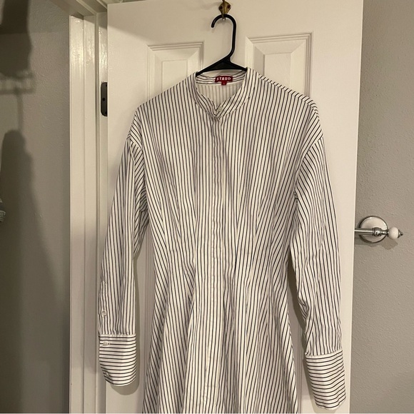 STAUD Lorenza Ivory Micro Stripe Shirt Midi Dress Button Front Size Small - Picture 7 of 15